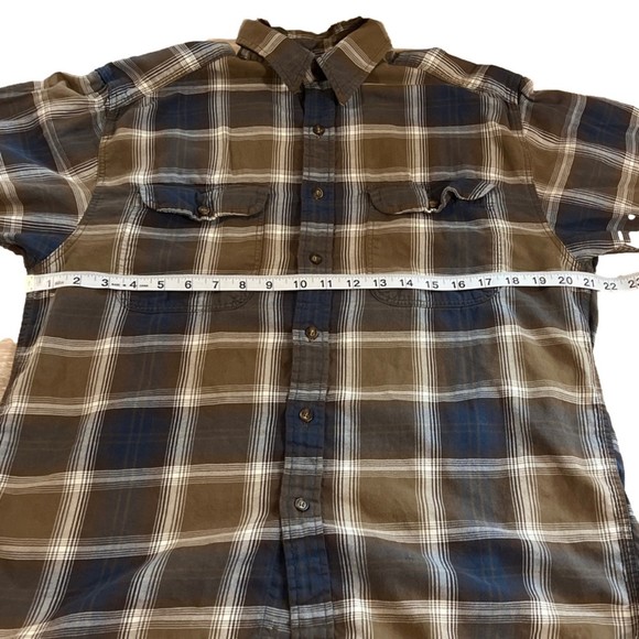 Gap Lightweight Brown & Navy Plaid Button Down Long Sleeve Shirt Size Medium - Picture 14 of 14